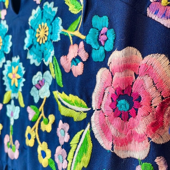 ASOS Embroidered Pleated Dress in Navy Blue - Picture 6 of 7